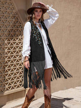 Fringe Hem Open Front Vest - Trendsi - Flyclothing LLC