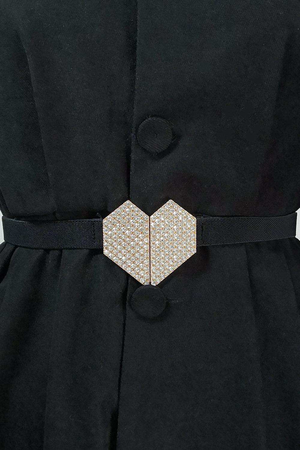 Rhinestone Heart Buckle Elastic Belt - Trendsi - Flyclothing LLC