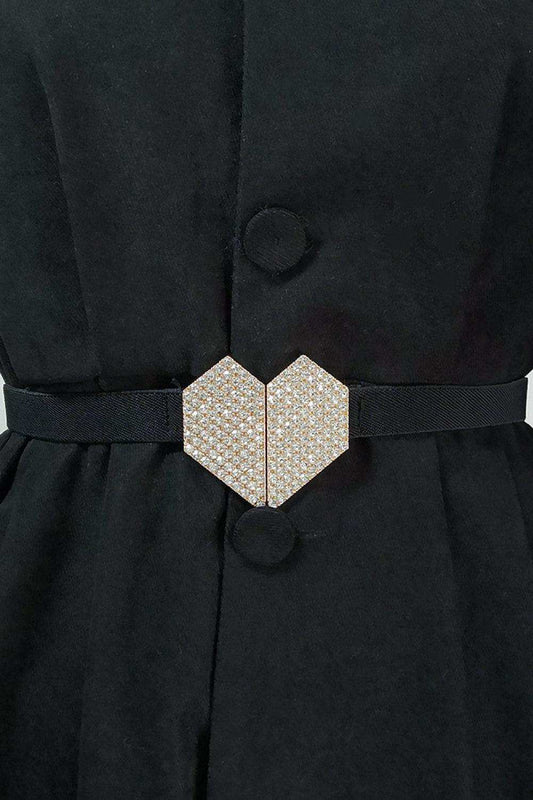 Rhinestone Heart Buckle Elastic Belt - Trendsi - Flyclothing LLC