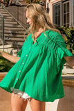 BiBi Texture Button Up Ruffle Short Sleeve Shirt - Trendsi - Flyclothing LLC