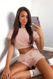 Short Sleeve Cropped Top and Drawstring Shorts Lounge Set - Trendsi - Flyclothing LLC