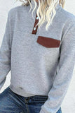 Contrast Ribbed Quarter-Snap Sweatshirt - Trendsi - Flyclothing LLC