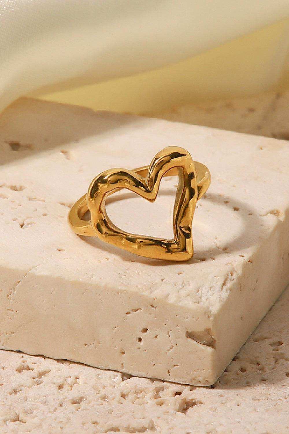 18K Gold Plated Heart-Shaped Ring - Trendsi - Flyclothing LLC