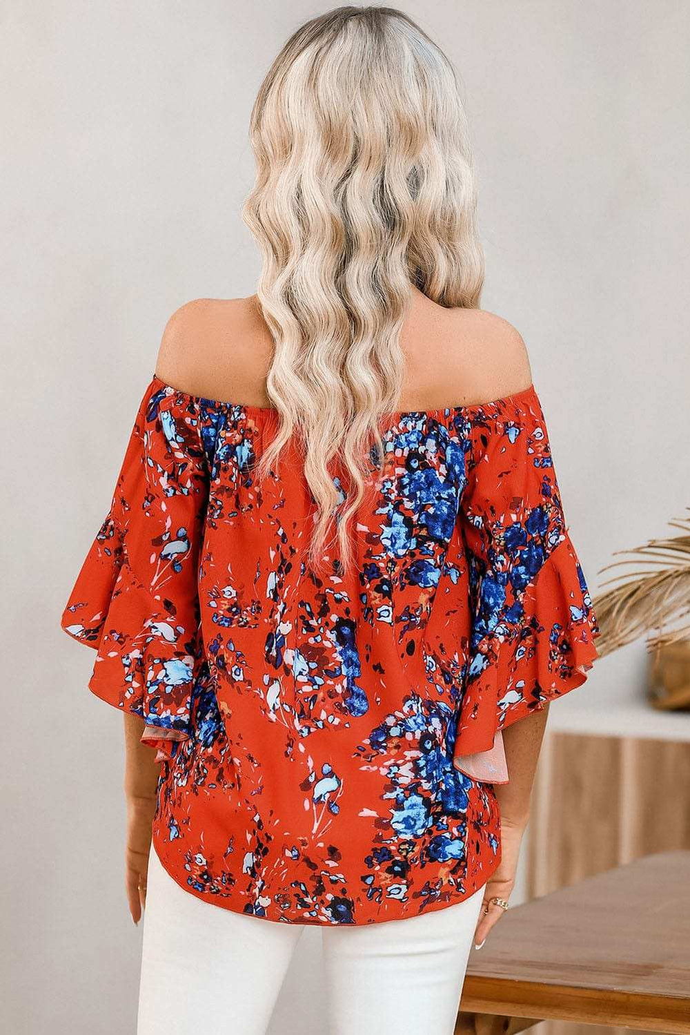 Tied Printed Off-Shoulder Half Sleeve Blouse - Trendsi - Flyclothing LLC