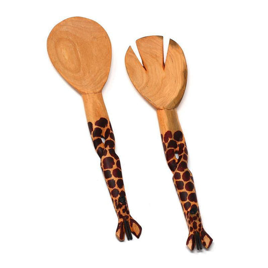 Hand-Carved Giraffe Salad Serving Set - Jedando Handicrafts - Flyclothing LLC