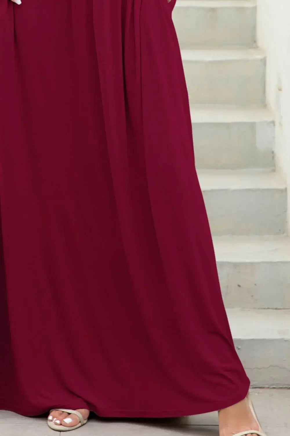 Round Neck Maxi Tee Dress with Pockets - Trendsi - Flyclothing LLC