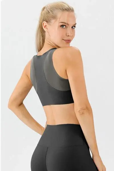 Round Neck Wide Strap Active Bra - Trendsi - Flyclothing LLC