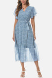 Surplice Neck Flutter Sleeve Tied Dress - Trendsi - Flyclothing LLC