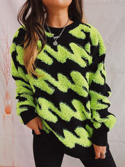 Ribbed Striped Dropped Shoulder Sweater - Trendsi