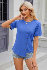 Round Neck Short Sleeve T-Shirt - Trendsi - Flyclothing LLC