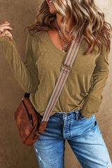 Exposed Seam V-Neck Long Sleeve T-Shirt - Trendsi - Flyclothing LLC