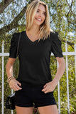 Puff Sleeve V-Neck Tee - Trendsi - Flyclothing LLC