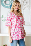 Heimish Full Size Leopard Exposed Seam Short Sleeve Top - Trendsi