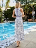 Printed Round Neck Sleeveless Midi Dress - Trendsi