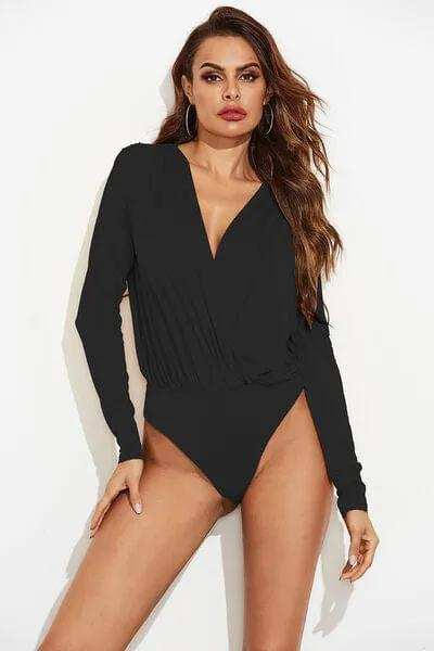 Surplice Long Sleeve Bodysuit - Trendsi - Flyclothing LLC
