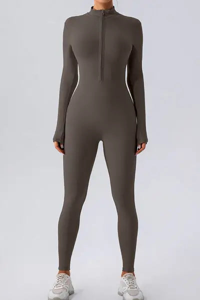 Half Zip Mock Neck Active Jumpsuit - Trendsi - Flyclothing LLC
