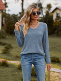 Ribbed V-Neck Long Sleeve Tee - Trendsi - Flyclothing LLC