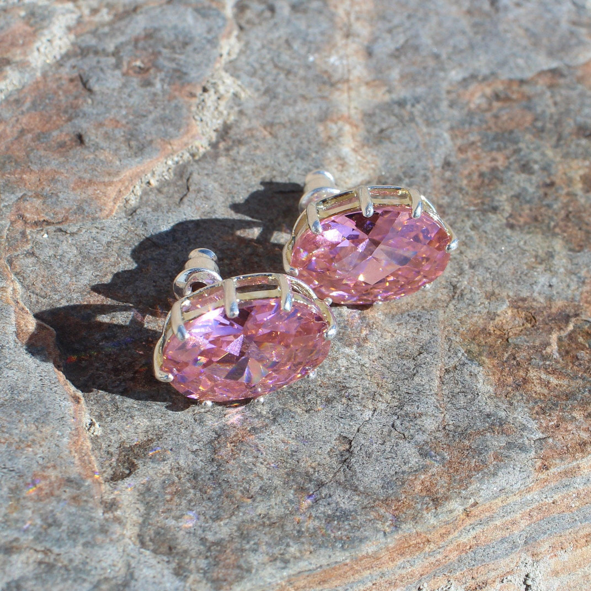 Alamode Sterling Silver Earrings with AAA Grade CZ in Pink - Flyclothing LLC