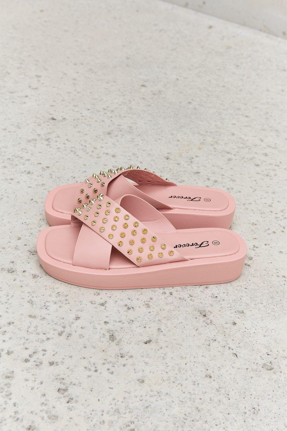 Forever Link Studded Cross Strap Sandals in Blush - Trendsi