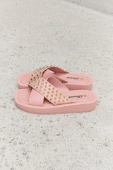 Forever Link Studded Cross Strap Sandals in Blush - Trendsi