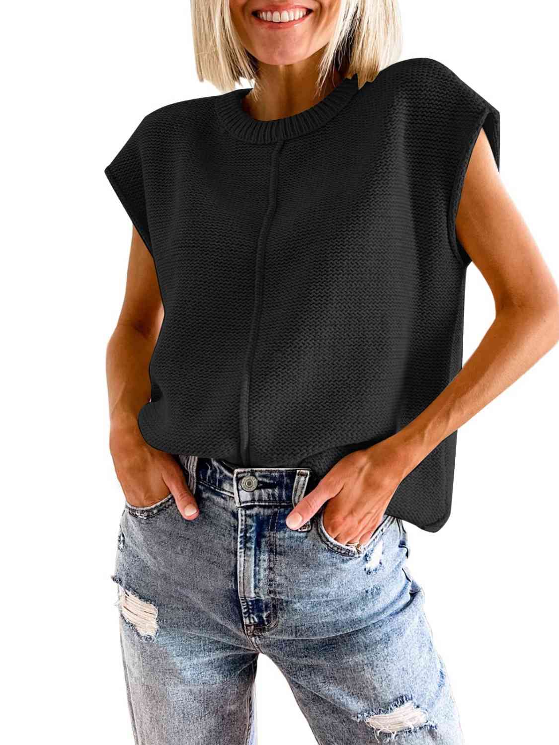 Cap Sleeve Sweater Vest - Trendsi - Flyclothing LLC