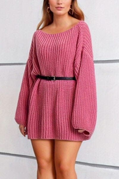 Boat Neck Dropped Shoulder Mini Sweater Dress - Trendsi