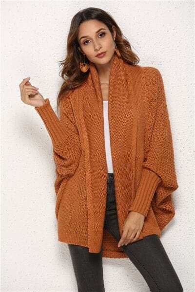 Open Front Batwing Sleeve Cardigan - Trendsi - Flyclothing LLC