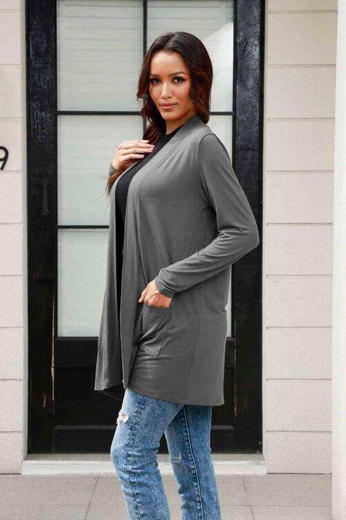 Basic Bae Full Size Open Front Long Sleeve Cardigan with Pockets - Trendsi - Flyclothing LLC