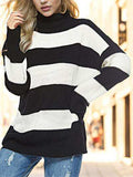 Striped Turtleneck Long Sleeve Sweater - Trendsi - Flyclothing LLC