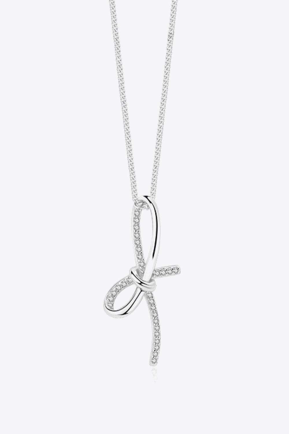 Zircon Bow Pendant Necklace - Trendsi - Flyclothing LLC