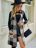 Plaid Lapel Collar Sleeveless Cardigan - Trendsi