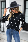 Polka Dot Round Neck Dropped Shoulder Sweater - Trendsi