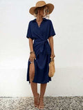 Tied Slit Short Sleeve Dress - Trendsi - Flyclothing LLC