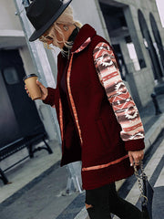 Geometric Zip-Up Collared Sherpa Jacket - Trendsi