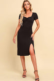 Ruched Sweetheart Neck Short Sleeve Slit Dress - Trendsi