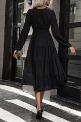 Tiered Ruched Button Up Midi Dress - Trendsi - Flyclothing LLC