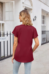 Notched Neck Flutter Sleeve Satin Top - Trendsi - Flyclothing LLC