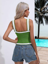 Contrast Crisscross Knit Tank - Trendsi - Flyclothing LLC