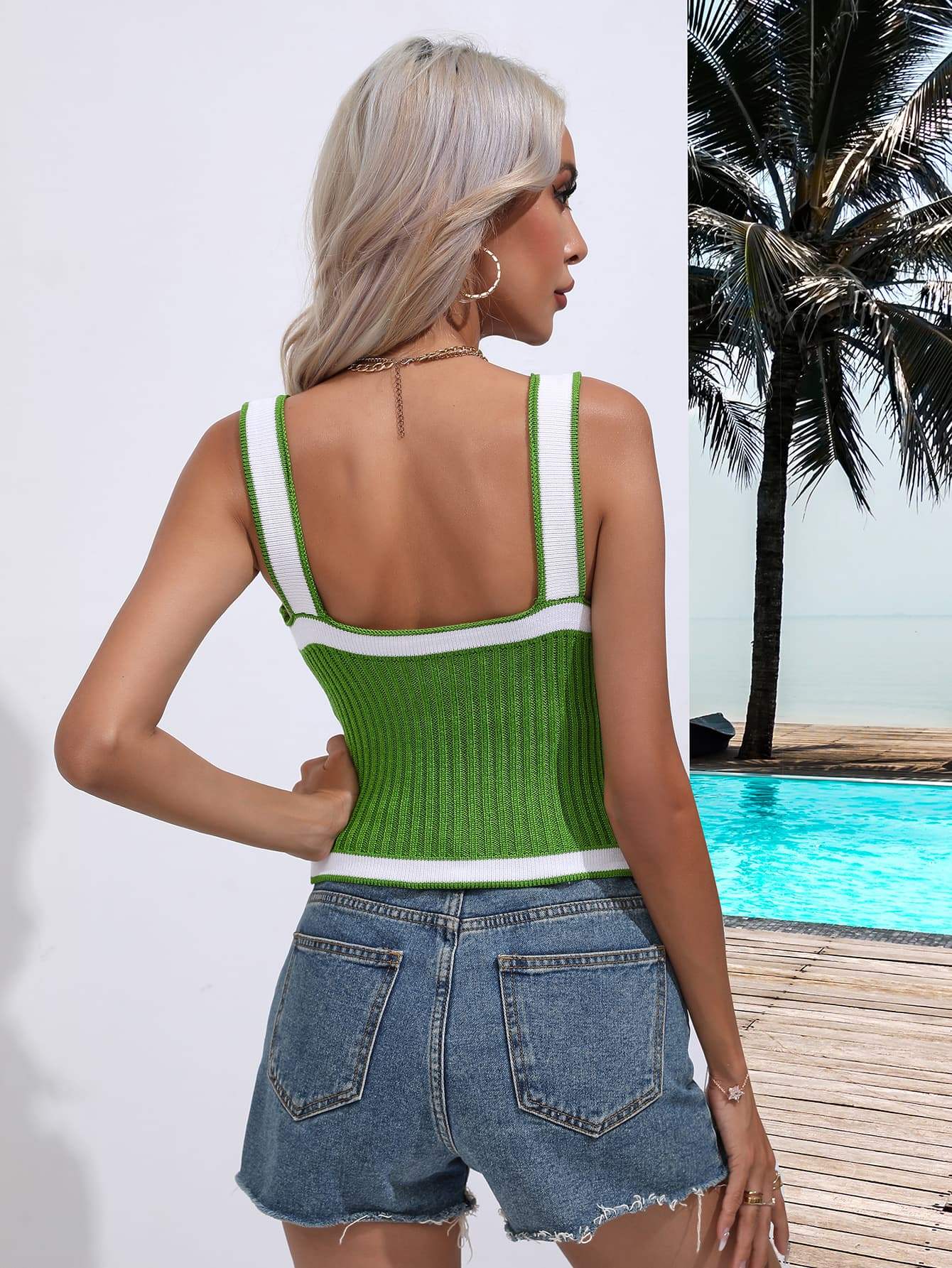 Contrast Crisscross Knit Tank - Trendsi - Flyclothing LLC