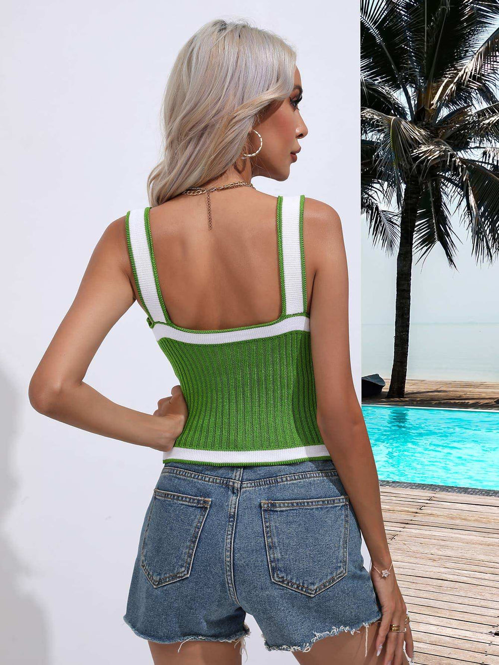 Contrast Crisscross Knit Tank - Trendsi - Flyclothing LLC