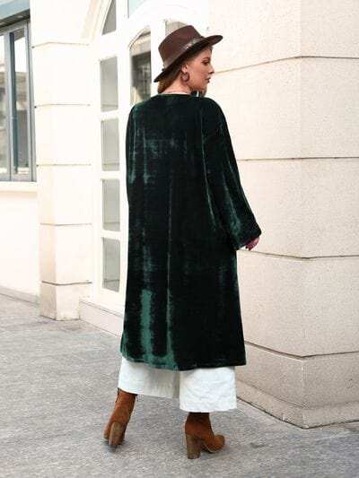 Plus Size Printed Open Front Long Sleeve Cardigan - Trendsi - Flyclothing LLC