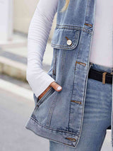 Button Up Collared Neck Denim Jacket with Pockets - Trendsi - Flyclothing LLC