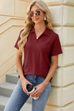 Pocketed Johnny Collar Short Sleeve Blouse - Trendsi