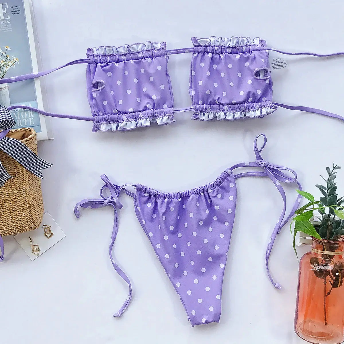 Frill Trim Ruched Bikini Set - Trendsi - Flyclothing LLC