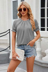 Round Neck Flounce Sleeve T-Shirt - Trendsi - Flyclothing LLC