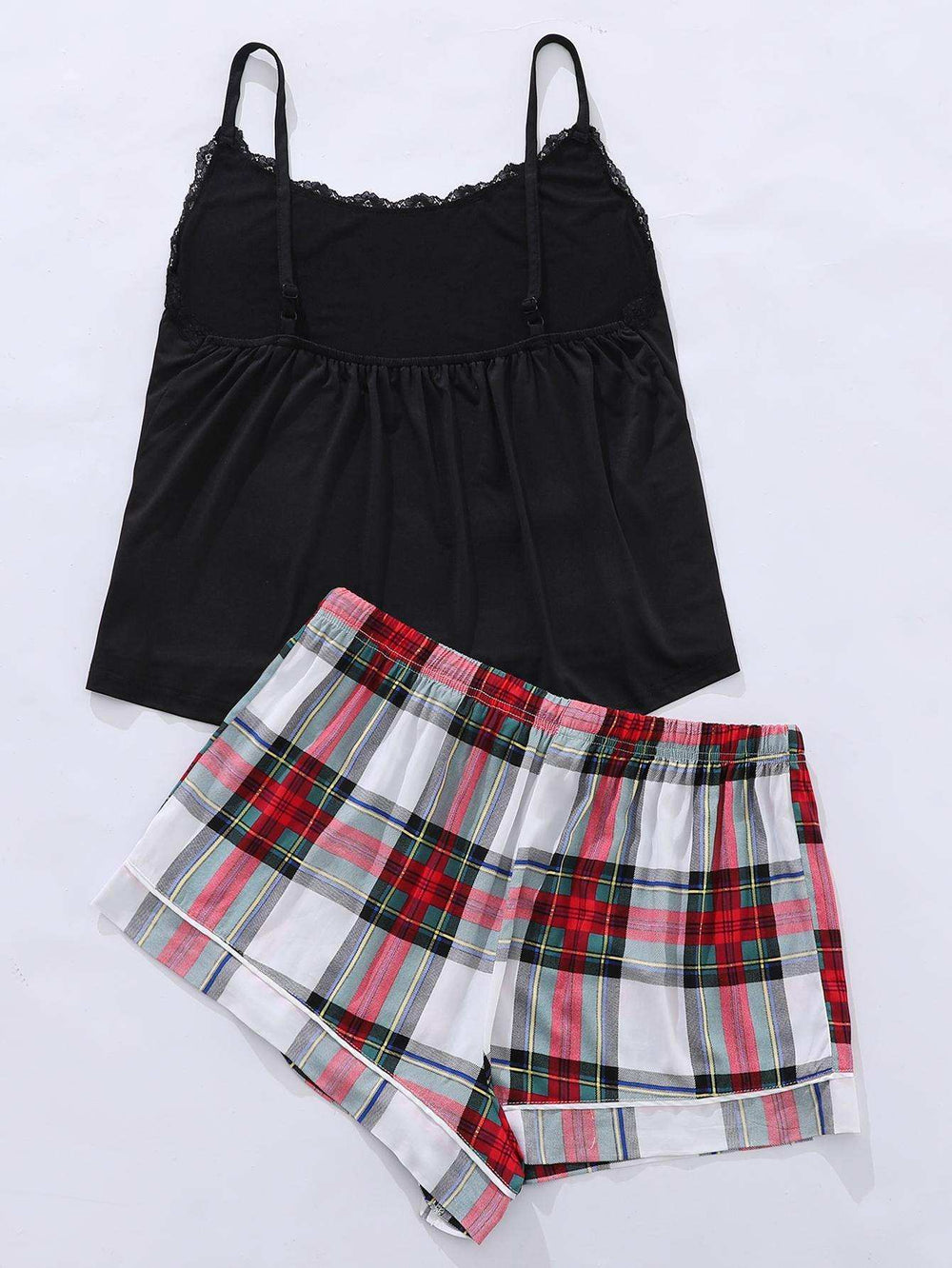 Plus Size Lace Trim Scoop Neck Cami and Printed Shorts Pajama Set - Trendsi - Flyclothing LLC