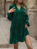 Notched Long Sleeve Tiered Dress - Trendsi