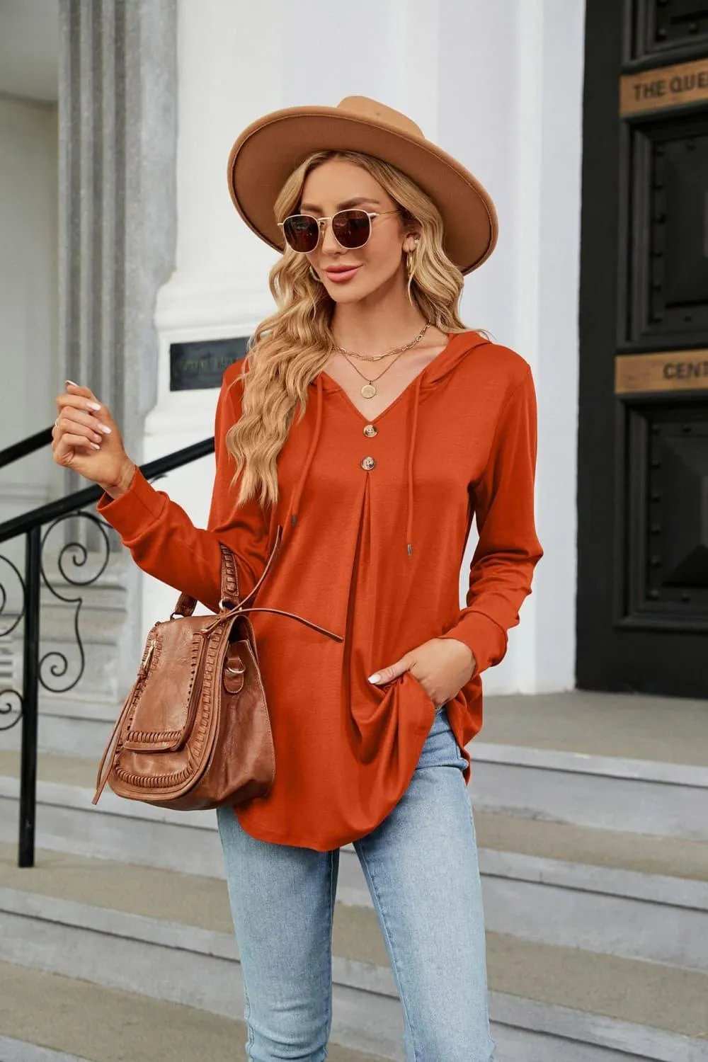 Long Sleeve Hooded Blouse - Trendsi - Flyclothing LLC