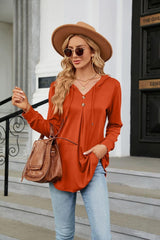 Long Sleeve Hooded Blouse - Trendsi