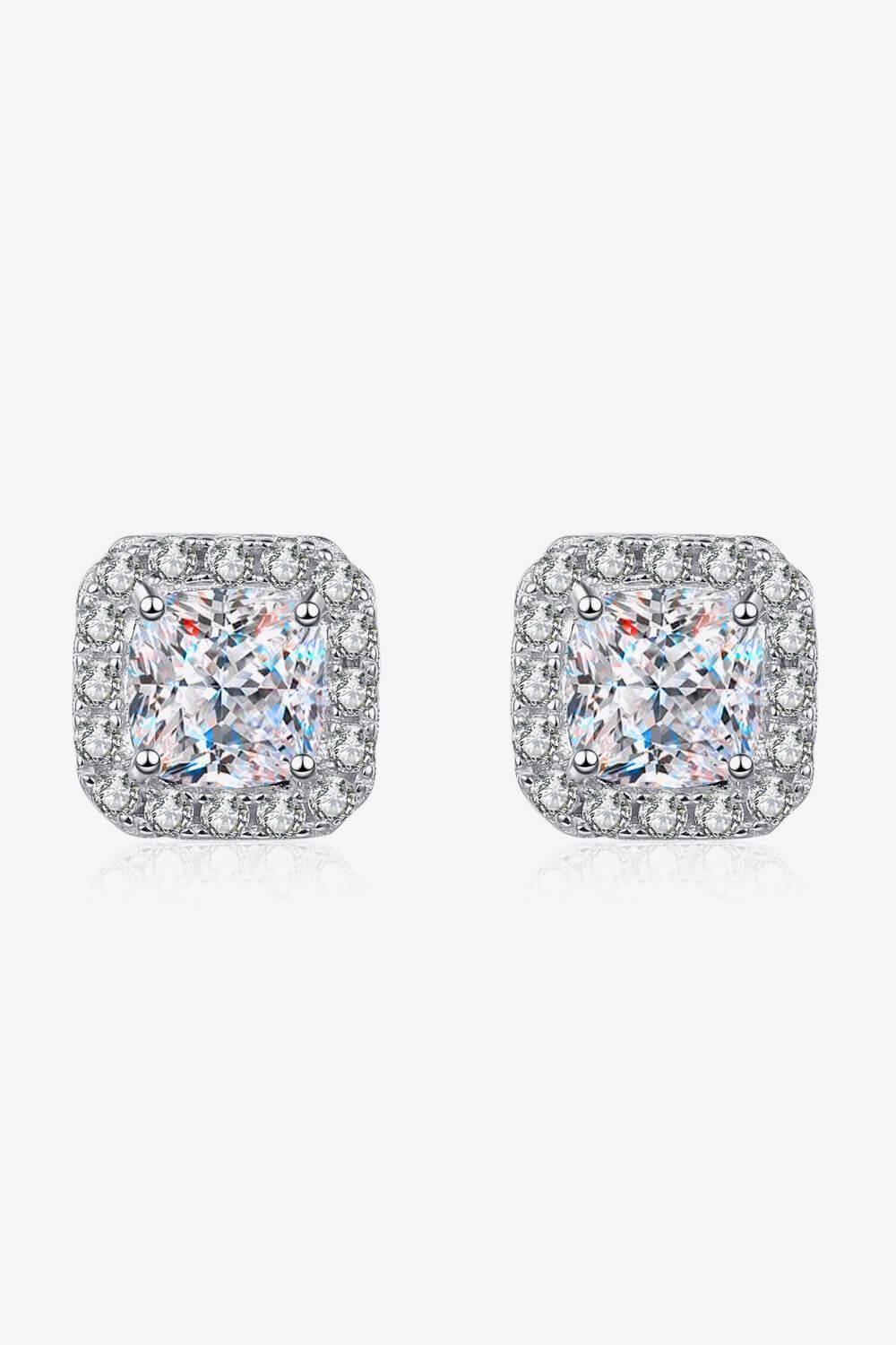 925 Sterling Silver Inlaid 2 Carat Moissanite Square Stud Earrings - Trendsi
